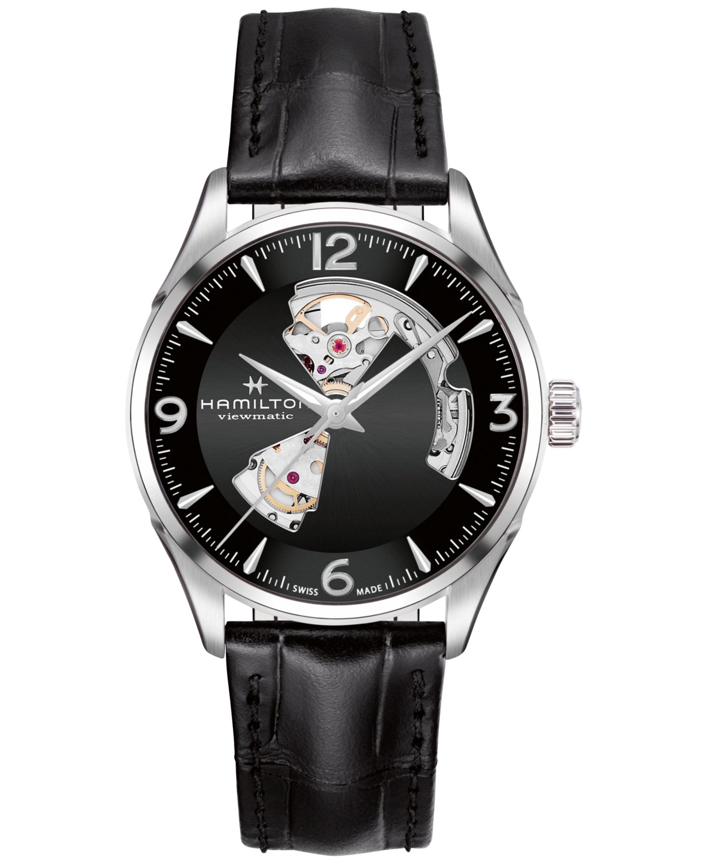 Мужские часы Hamilton Swiss Automatic Jazzmaster Black Leather Strap Watch 40mm — фото 1