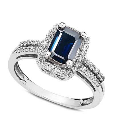 Sapphire (1 ct. t.w.) and Diamond (1/5 ct. t.w.) Ring in 14k White Gold