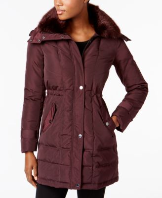 kenneth cole down faux fur collar & hood coat