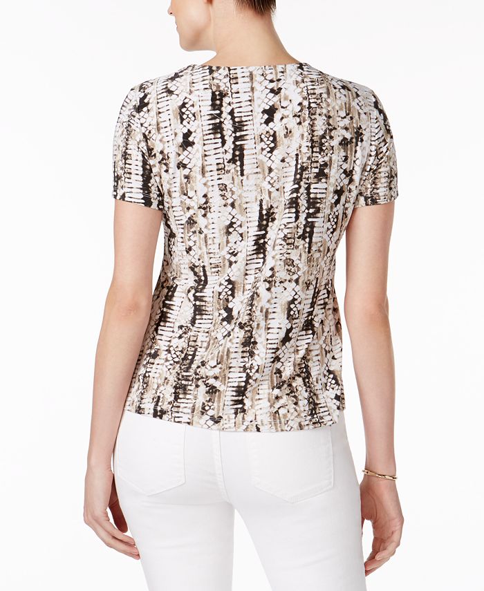 Jm Collection Womens Printed Metallic Jacquard Top Black Size Petite L main image 0