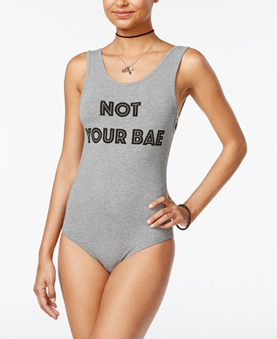 Love Tribe Juniors' Not Your Bae Graphic Bodysuit with Bracelet