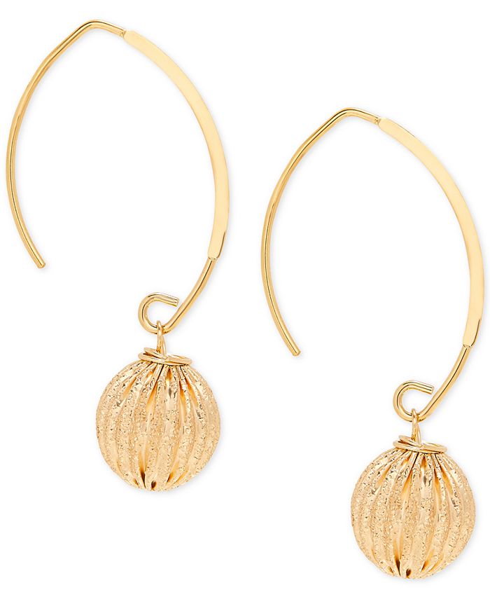 Macy's Textured Ball Hoop Threader Earrings in 14k Gold Macy's