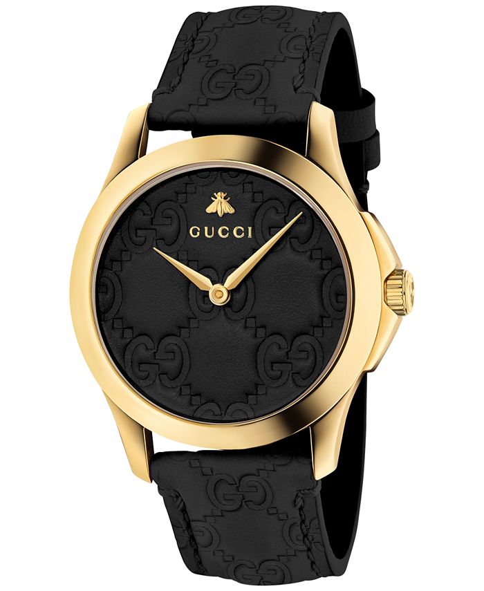 Gucci Men's G-Timeless Black Leather Strap Watch 38mm - Macy's
