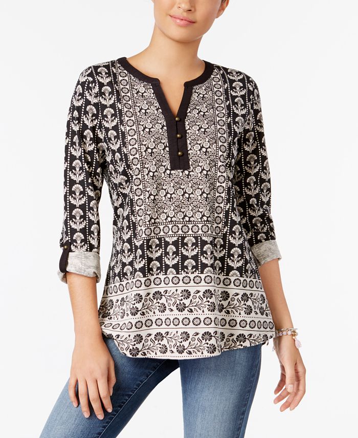 Style & Co Petite Mixed-Print Top, Created for Macy's & Reviews - Tops ...