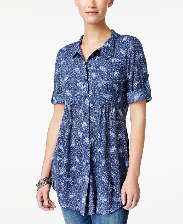 Style Co Petite Plaid Empire Tunic Shirt Created for Macy s