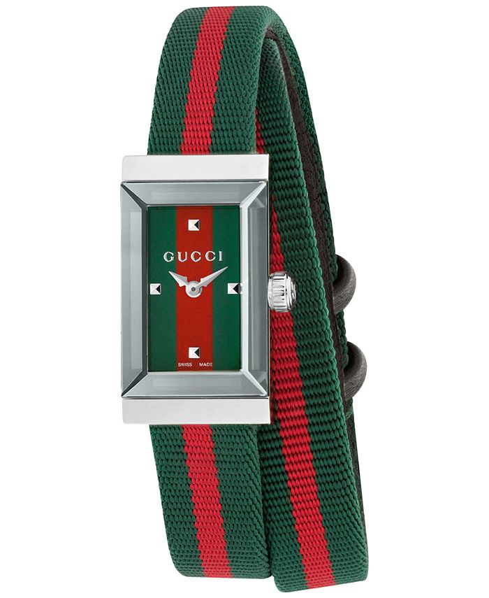 Gucci Women's Swiss G-Frame Green-Red-Green Nylon Watch 14x25mm & Reviews - All Fine Jewelry - Jewelry & Watches - Macy's