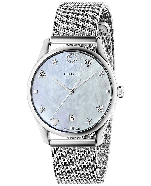 Gucci Women S Swiss G Timeless Stainless Steel Mesh Bracelet Watch 36mm Reviews All Fine Jewelry Jewelry Watches Macy S