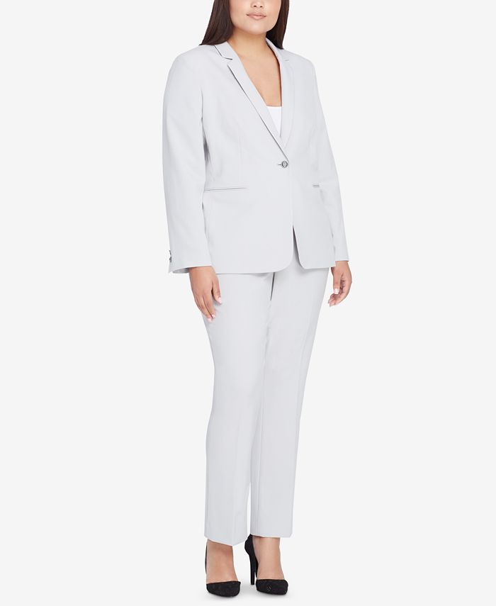 Tahari ASL Plus Size One-Button Jacket & Pants Suit - Macy's
