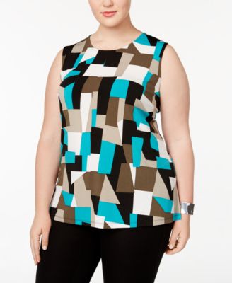 Kasper - Plus Size Geo Colorblocked Shell