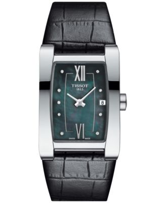 Tissot - Women's Swiss Generosi-T Diamond Accent Black Leather Strap Watch 28x24mm