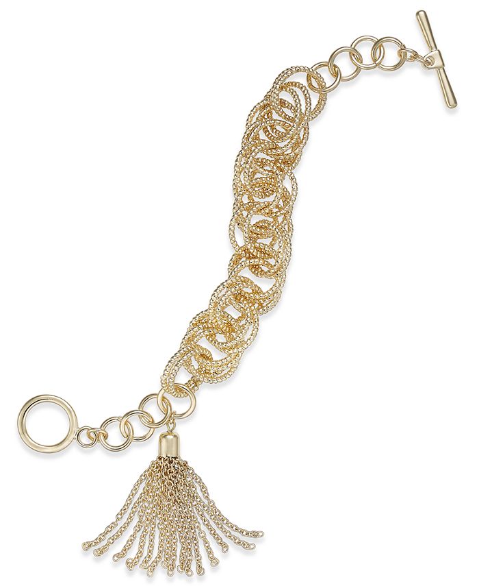 INC International Concepts GoldTone MultiRing & Chain Tassel Toggle