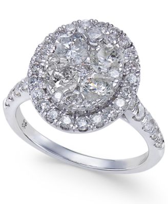 Macy's - Diamond Oval Halo Cluster Engagement Ring (2 ct. t.w.) in 14k White Gold
