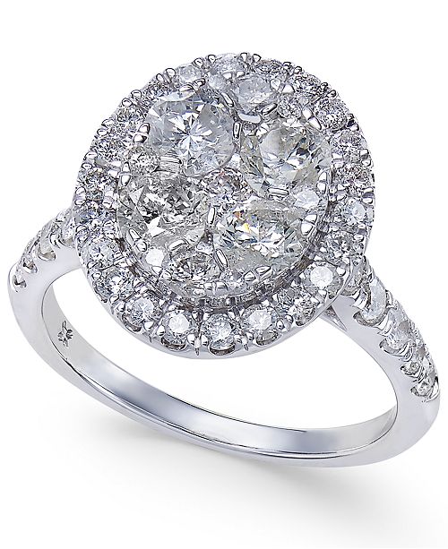 Macy's Diamond Oval Halo Cluster Engagement Ring (2 ct. t.w.) in 14k