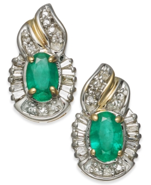 image of Emerald (1 ct. t.w.) & Diamond (1/4 ct. t.w.) Stud Earrings in 14k Gold