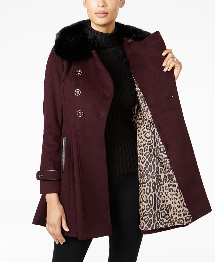 Manteau Ceinturé En Simili Cuir Pour Femme Via Spiga - Noir/Pourpre - Taille 6 - Laine