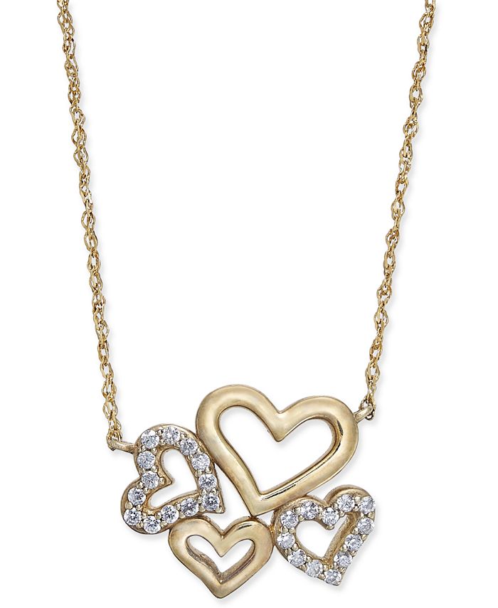 Macy's Diamond MultiHeart Pendant Necklace (1/5 ct. t.w.) in 14k Gold