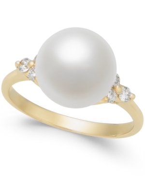 image of Cultured Freshwater Pearl (10mm) & Diamond (1/4 ct. t.w.) Ring in 14k Gold and White Gold