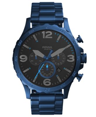 Fossil Men's Chronograph Nate Blue Stainless Steel Bracelet Watch 50mm