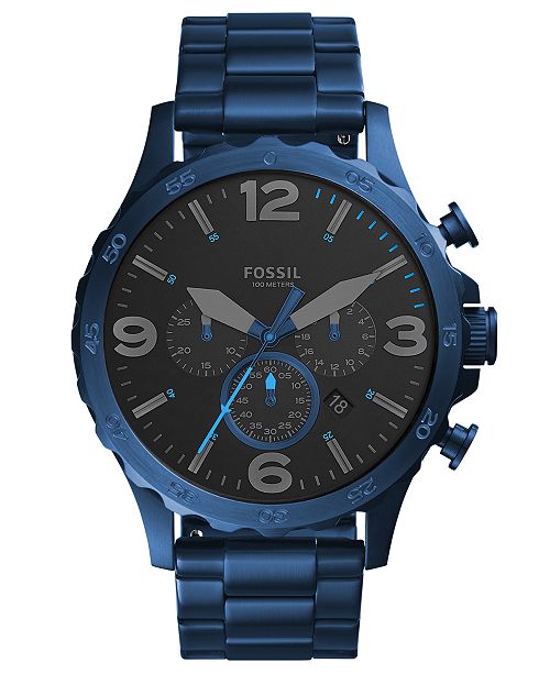 Fossil Men's Chronograph Nate Blue Stainless Steel Bracelet Watch 50mm ...