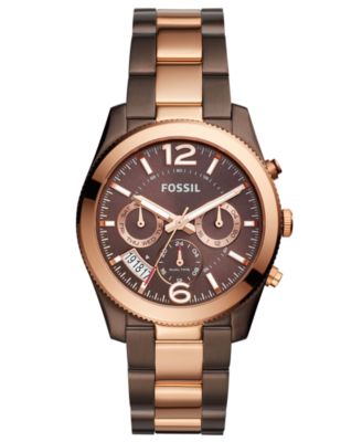 Fossil Women's Perfect Boyfriend Brown & Rose Gold-Tone Stainless Steel ...