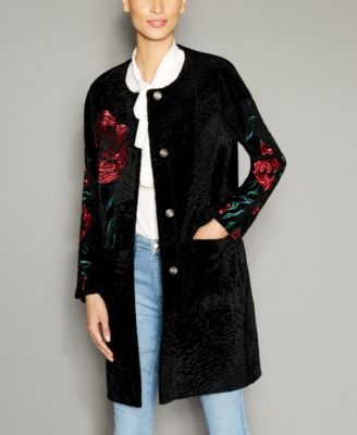 The Fur Vault - Floral-Embroidered Shearling Lamb Coat