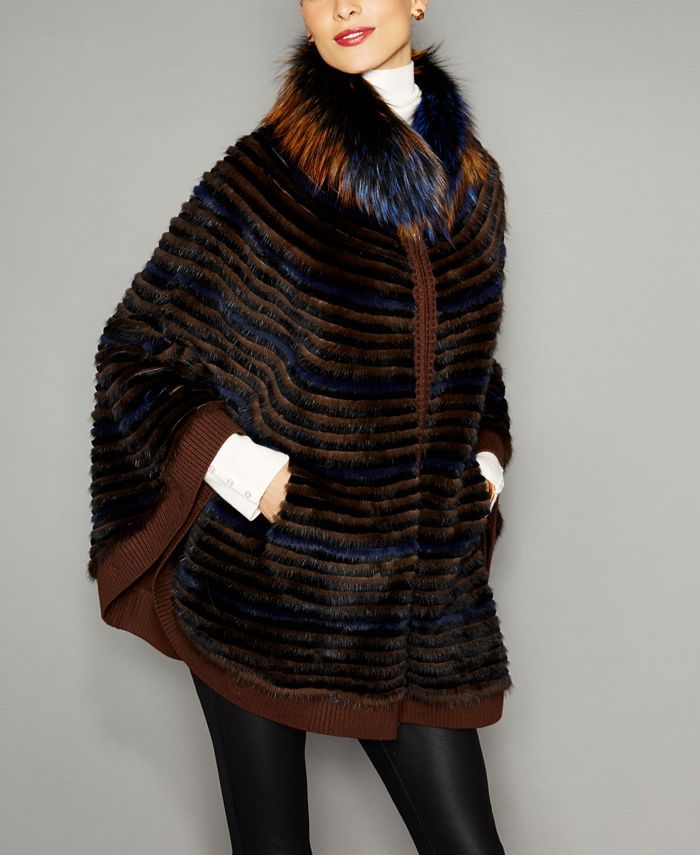 The Fur Vault Fox Fur Trim Knitted Mink Fur Cape Macy s