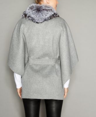 The Fur Vault Fox-Fur-Trim Belted Wool Cape