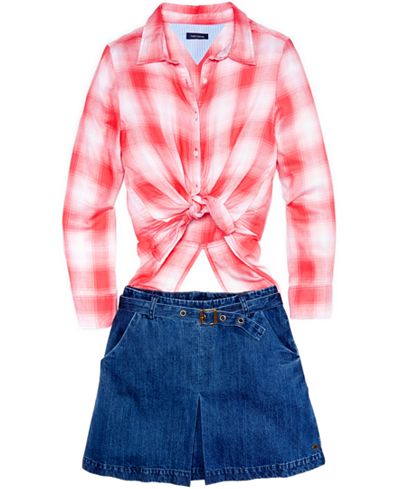 Tommy Hilfiger Plaid Shirt & Split Hem Skirt Separates , Big Girls (7-16)
