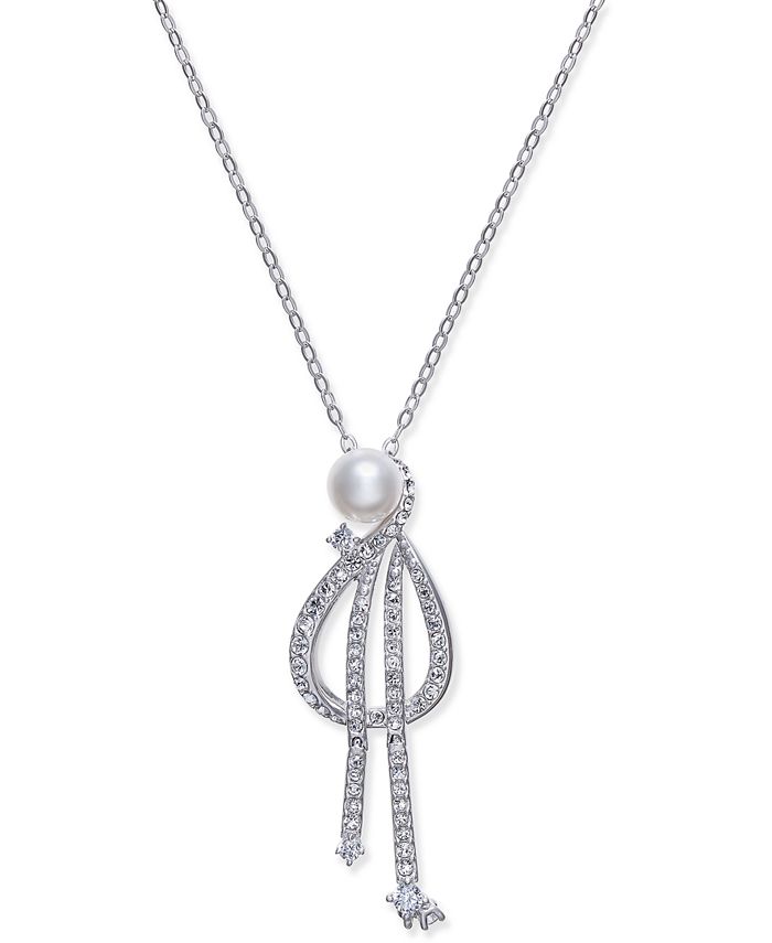 Danori Silver-Tone Crystal & Imitation Pearl Pendant Necklace, Created ...