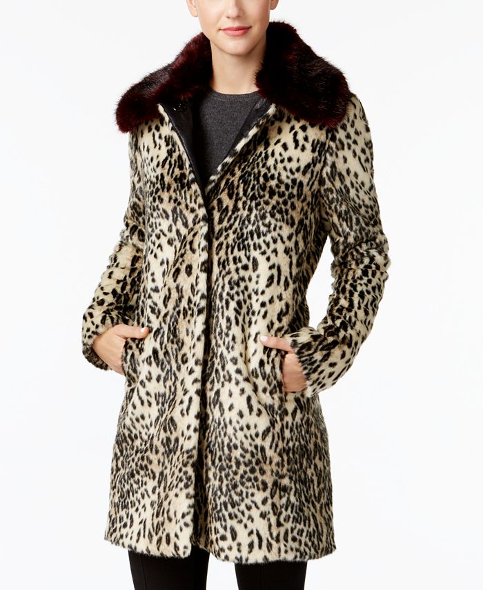 Vince Camuto Faux-Fur Leopard-Print Coat - Macy's