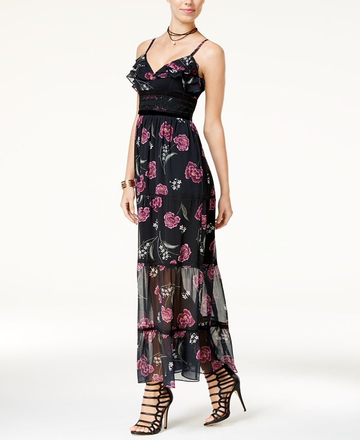 SHIFT Juniors' Ruffled Velvet-Trim Maxi Dress, Created for Macy's - Macy's