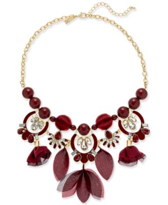 INC International Concepts - Gold-Tone Stone, Crystal & Mesh Fabric Statement Necklace