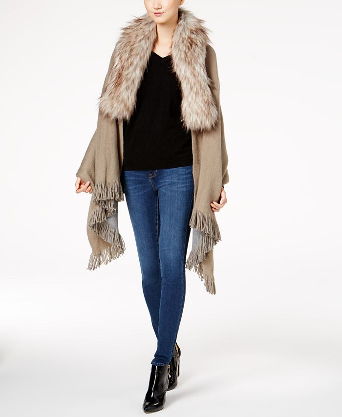Lauren Ralph Lauren Wrap With Detachable Faux-Fur-Collar - Macy's