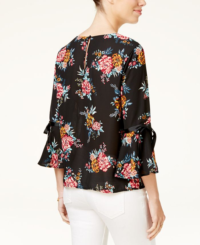 Lily Black Juniors' Floral-Print Bell-Sleeve Top, Created for Macy's ...