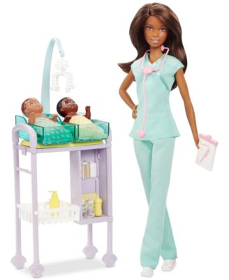 barbie baby doctor doll & playset