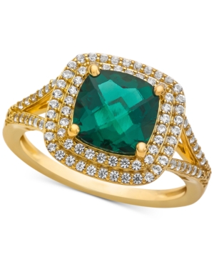 image of Lab-Created Emerald (1-1/2 ct. t.w.) & White Sapphire (1/2 ct. t.w.) Ring in 14k Gold-Plated Sterling Silver
