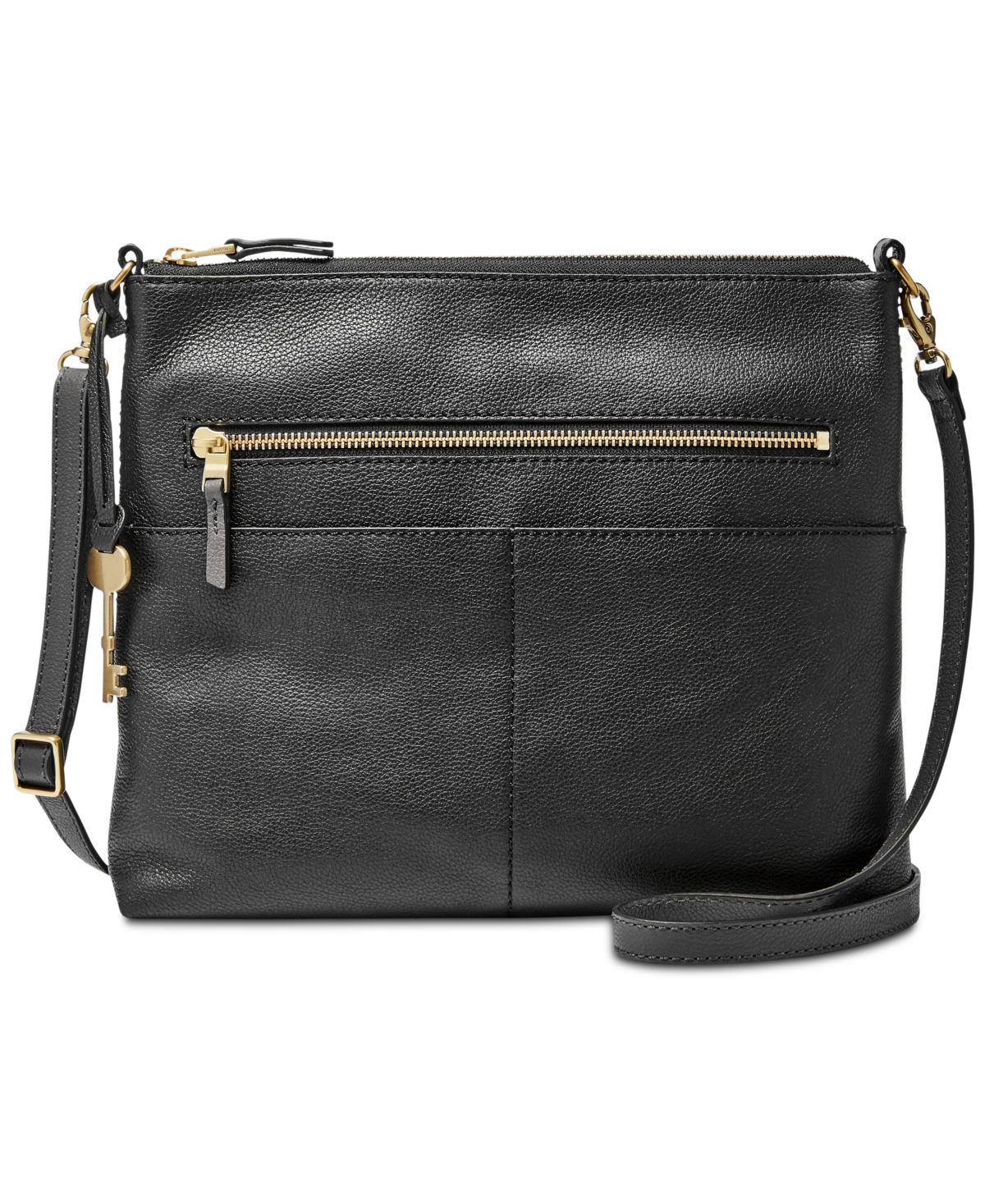 Fossil Women's Fiona Large Leather Crossbody In Black,gold
