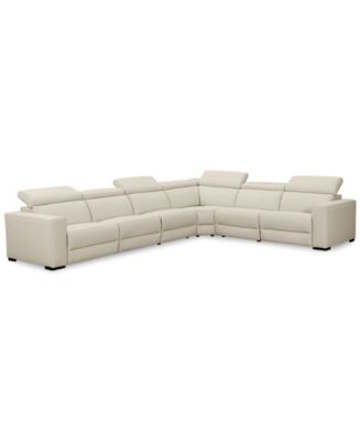 Nevio 6-pc Leather "L" Shaped Sectional Sofa with 2 Power Recliners and Articulating Headrests