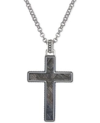 Esquire Men's Jewelry Meteorite (36mm) Cross Pendant Necklace in ...