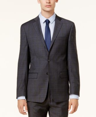 Calvin Klein Men's Slim-Fit Dark Gray & Blue Plaid Suit
