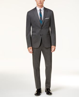 Calvin Klein Men's Slim-Fit Gray Heathered Knit Suit - Macy's