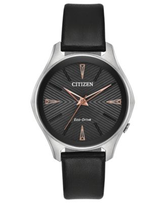 Citizen - Women's Eco-Drive Silhouette Black Leather Strap Watch 35mm