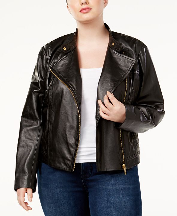 Michael Kors Plus Size Leather Moto Jacket & Reviews ... (591 x 722 Pixel)