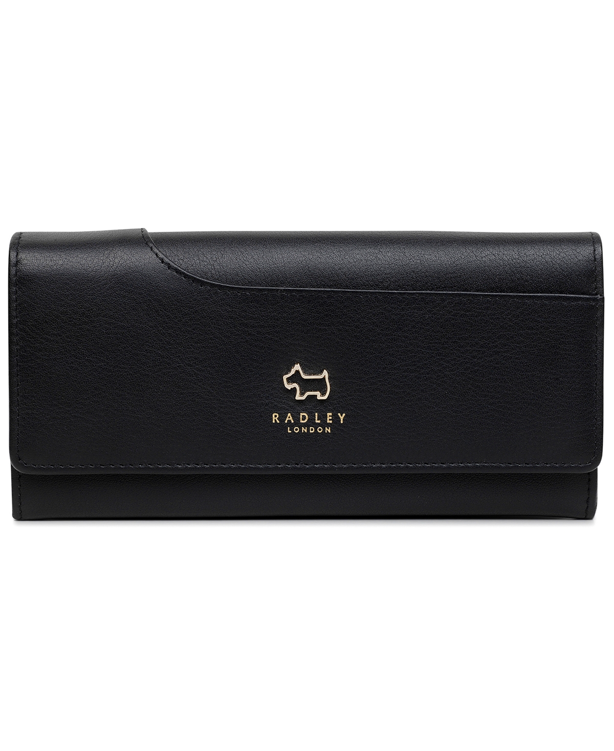 Large Flapover Leather Wallet - Black/Gold