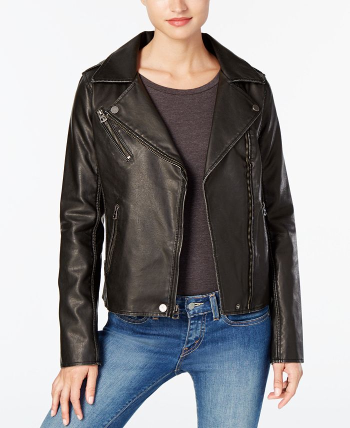 Lucky Brand Distressed Faux-Leather Moto Jacket - Macy's