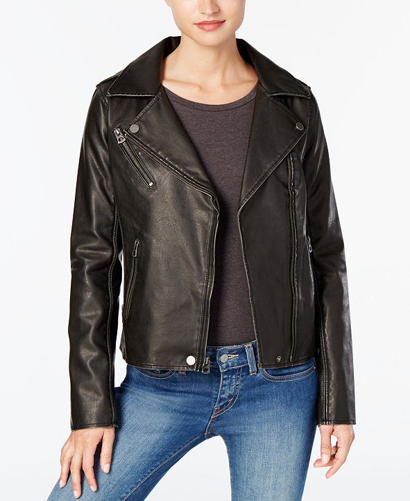 Lucky Brand Distressed Faux-Leather Moto Jacket & Reviews - Coats ...
