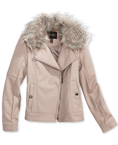 Jessica Simpson Faux-Leather Jacket with Faux-Fur Collar, Big ...