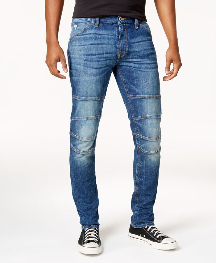 GUESS Men's Slim-Fit Tapered Stretch Destroyed Moto Jeans - Macy's