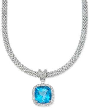 image of Swiss Blue Topaz (14 ct. t.w.) & Diamond (1/2 ct. t.w.) Mesh Necklace in Sterling Silver