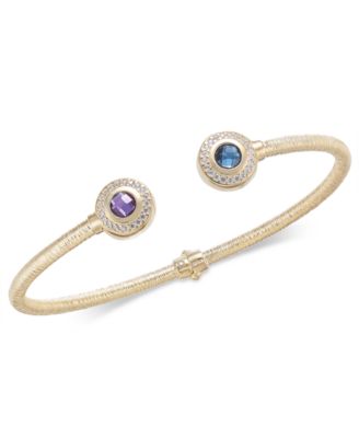 Macy's - Multi-Gemstone (1-1/4 ct. t.w.) & Diamond (1/5 ct. t.w.) Hinged Cuff Bracelet in 14k Gold-Plated Sterling Silver